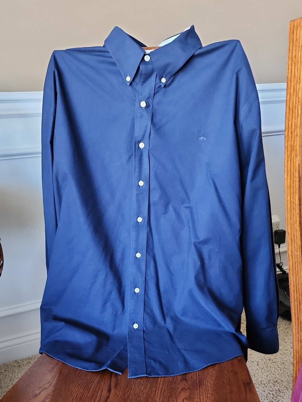 Brooks Brothers Men's Navy Button-Down Dress Shirt Long Iron